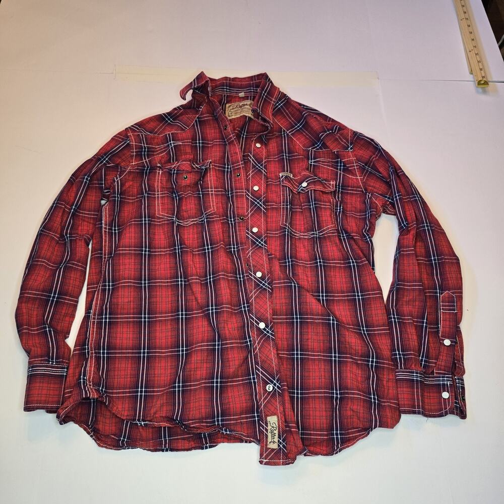 Rafter C Shirt Red Pro-Flex Performance Pearl Snap Western Mens L Red Plaid